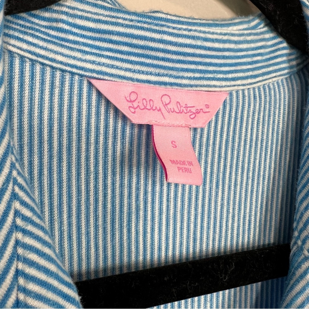 LILLY PULITZER Blue and White Striped Sleeveless Ruffled Collared Drew Polo - Picture 10 of 12